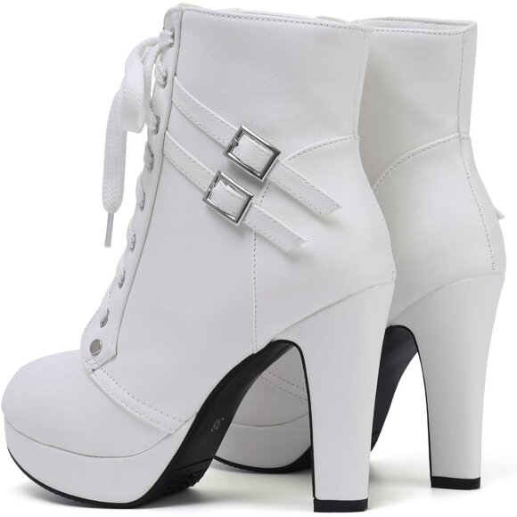 Women's White Susanny High Heel Platform for Sexy Lace Up Mid Calf Boots - Picture 9 of 9